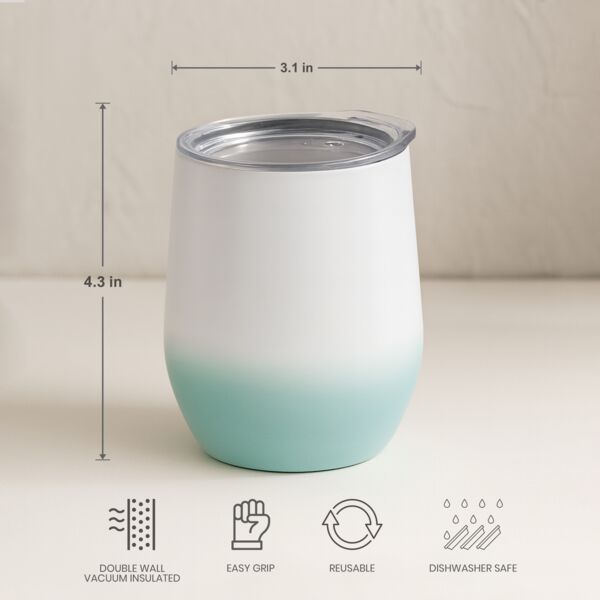 12oz Stainless Steel Stemless Wine Cup with Lid Gradient Color Thumbnail