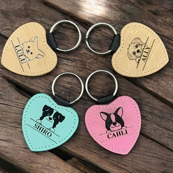 Engraving Leather Heart Keychain Thumbnail