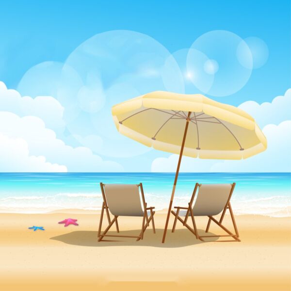 Summer Sticker - Couple Bench in a White Sand - VSP23 Thumbnail