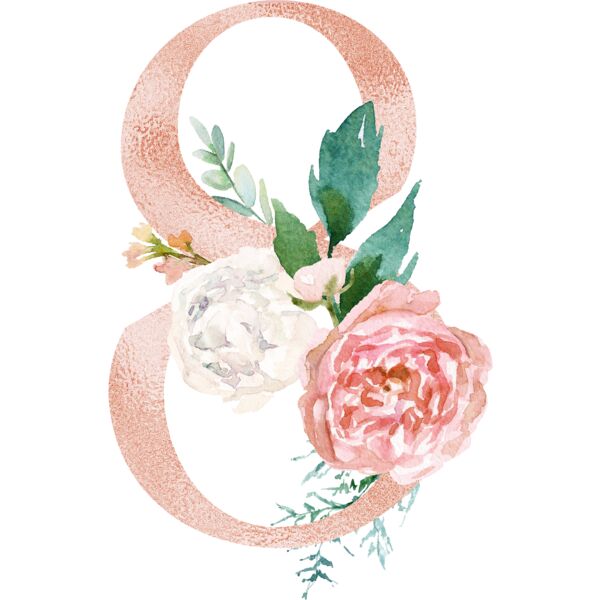 Floral Alphabet, Flowers bouquet composition, Watercolor Letters, Wedding Fonts, Elegant Fonts, Floral Fonts, 8 Thumbnail