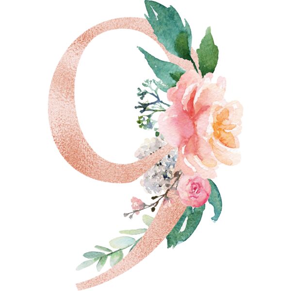 Floral Alphabet, Flowers bouquet composition, Watercolor Letters, Wedding Fonts, Elegant Fonts, Floral Fonts, 9 Thumbnail