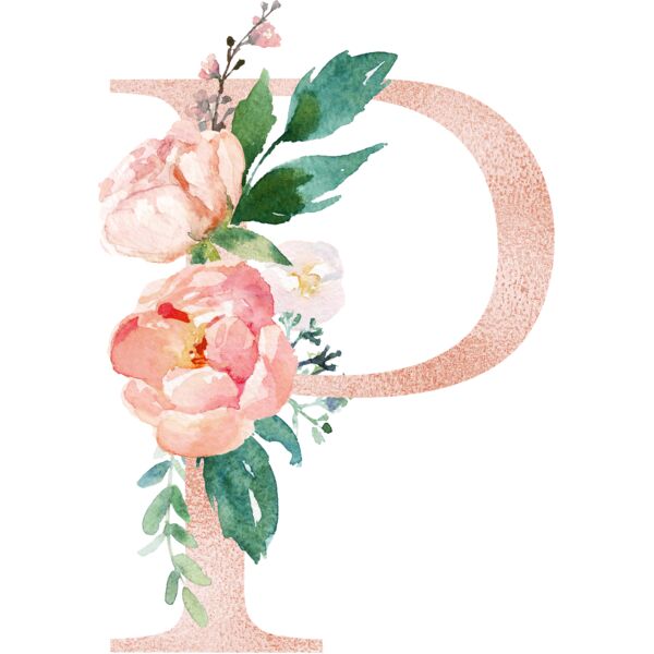 Floral Alphabet, Flowers bouquet composition, Watercolor Letters, Wedding Fonts, Elegant Fonts, Floral Fonts, P Thumbnail