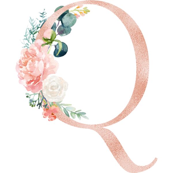 Floral Alphabet, Flowers bouquet composition, Watercolor Letters, Wedding Fonts, Elegant Fonts, Floral Fonts, Q Thumbnail