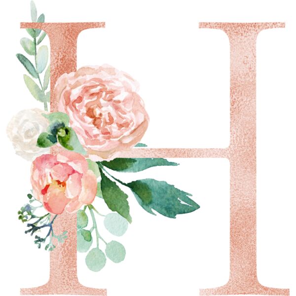 Floral Alphabet, Flowers bouquet composition, Watercolor Letters, Wedding Fonts, Elegant Fonts, Floral Fonts, H Thumbnail