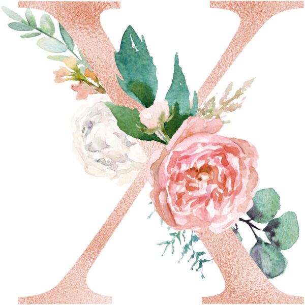 Floral Alphabet, Flowers bouquet composition, Watercolor Letters, Wedding Fonts, Elegant Fonts, Floral Fonts, X Thumbnail