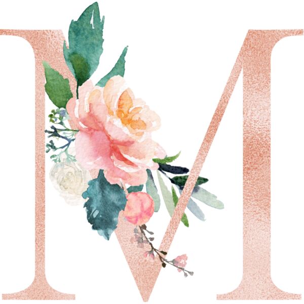 Floral Alphabet, Flowers bouquet composition, Watercolor Letters, Wedding Fonts, Elegant Fonts, Floral Fonts, M Thumbnail