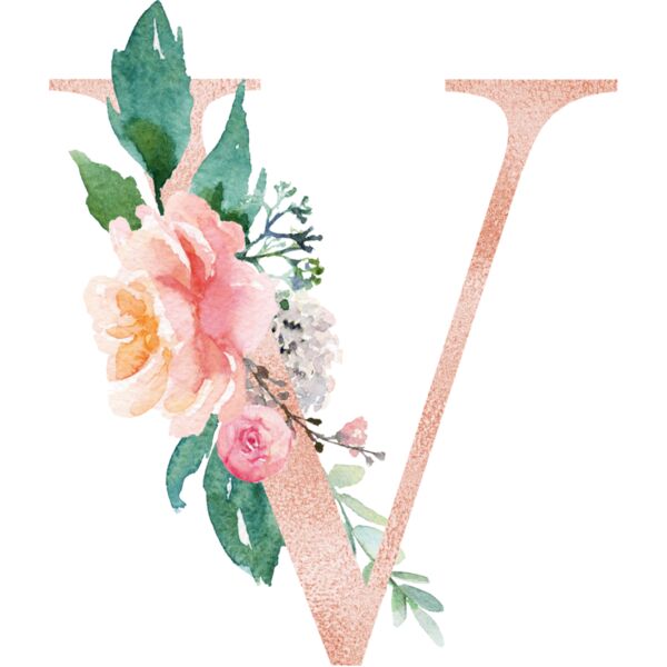 VFloral Alphabet, Flowers bouquet composition, Watercolor Letters, Wedding Fonts, Elegant Fonts, Floral Fonts,  Thumbnail