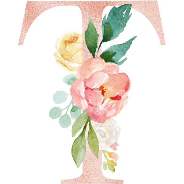 Floral Alphabet, Flowers bouquet composition, Watercolor Letters, Wedding Fonts, Elegant Fonts, Floral Fonts, T Thumbnail