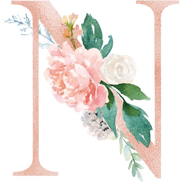 NFloral Alphabet, Flowers bouquet composition, Watercolor Letters, Wedding Fonts, Elegant Fonts, Floral Fonts,  Thumbnail