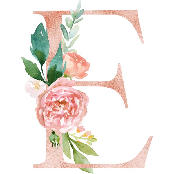 Floral Alphabet, Flowers bouquet composition, Watercolor Letters, Wedding Fonts, Elegant Fonts, Floral Fonts, E Thumbnail