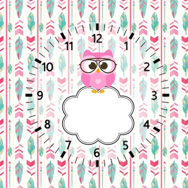 Cute Feather Design, Cute Feather Background, Cute Feather Theme, Cute Little Pink Owl, Cute Owl Eyeglasses, Clouds, Customizable Name - WC 6 Thumbnail