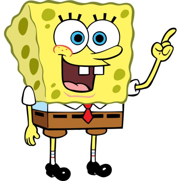 Couple Designs, Cliparts,  Yellow, Sky Blue, Red, Brown, White and Black, PNG Design, Spongebob Squarepants, Happy Spongebob Pointing Direction, Mens Design, Digital Printing, Sublimation Printing, Spot Print, Shirt Print, Mug Print, Keychain Print. Polos Thumbnail