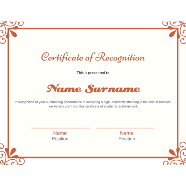 Simple Orange Recognition Certificate Thumbnail