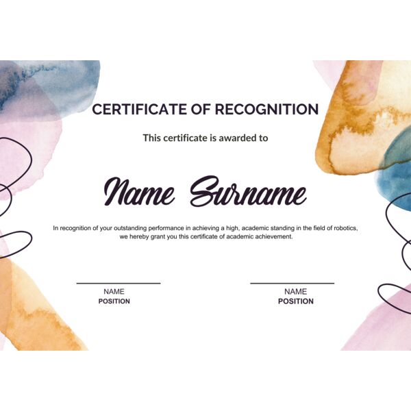 Watercolor Ivory Modern Certificate of Recognition A4 Certificate Thumbnail