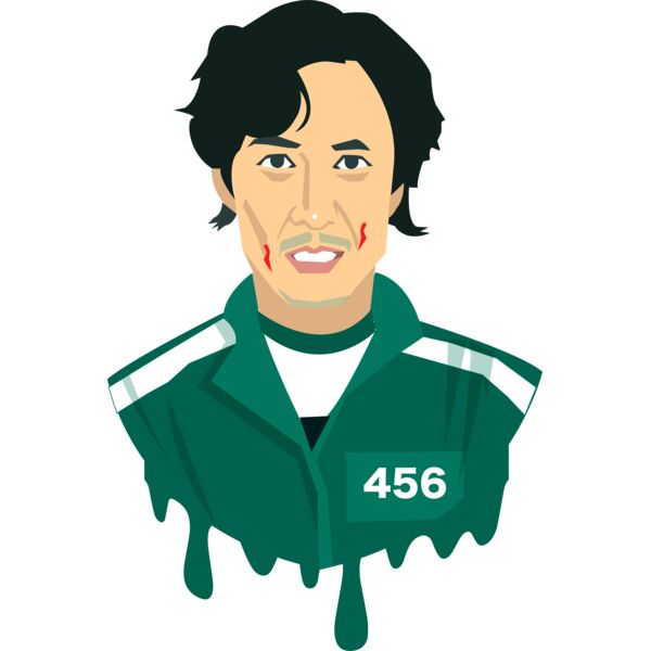 Squid Game, Background, Cliparts, Solid Color, Black, Teal, Red and White, PNG, The Gabling Addict , Seong Gi-hun, Mens Design, Ladies Design, Digital Printing, Full Print, Shirts, Mugs, Keychain, Poloshirt, Jacket, Customizable, Popular, Personalized Gif Thumbnail
