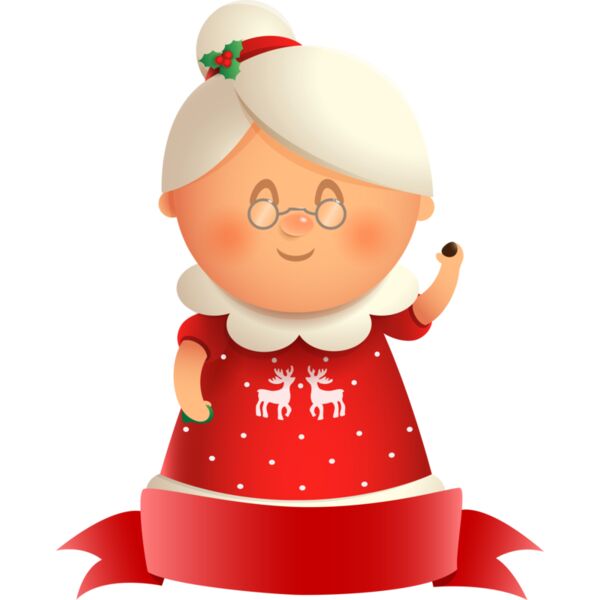 Christmas Designs, Couple Designs, Clipart, Solid Color, Red, Black and White, PNG, Christmas Couple Designs, Waving Mrs.Claus, Red Ribbon, Ladies Design, Digital Printing, Full Print, Shirts, Mugs, Keychain, Poloshirt, Jacket, Customizable - CHC-11 Thumbnail