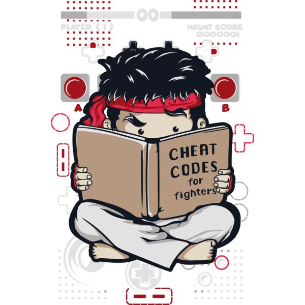Retro Gaming , Template , Solid Color , Violet , PNG , Gamer , Ryu of Street Fighter , Book of Cheat Codes , Men Designs , Digital Printing , Customizable , Personalized Gift - trucos Thumbnail