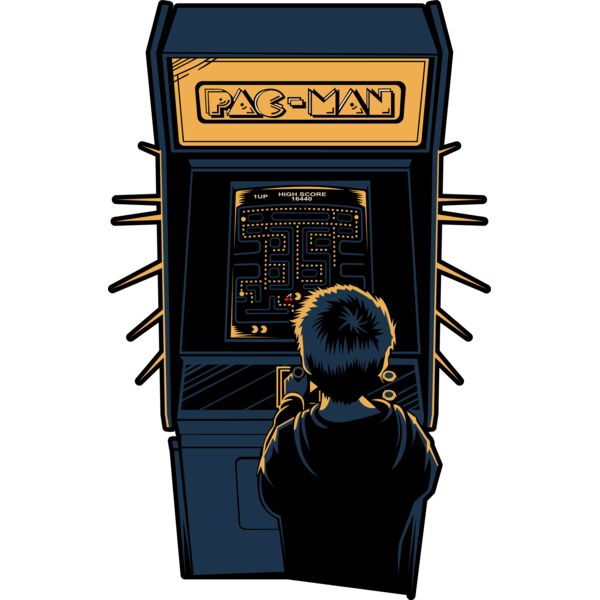 Retro Gaming , Template , Solid Color , Navy Blue , Yellow and Black , PNG , Gamer , Retro Arcade Console , Boy Playing Arcade , Men Designs , Digital Printing , Customizable , Personalized Gift - infancia gamer retro Thumbnail