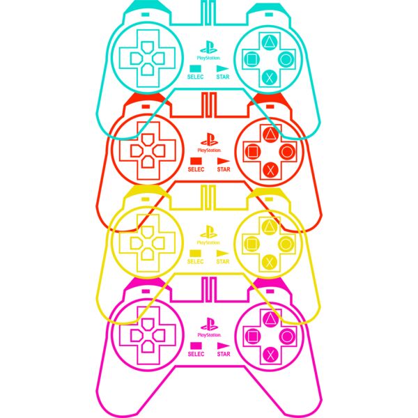 Retro Gaming , Template , Solid Color , Cyan , Orange , Yellow and Pink , PNG , Gaming , Playstation Joystick , Men Designs , Digital Printing , Customizable , Personalized Gift - CONTROL GAMER Thumbnail