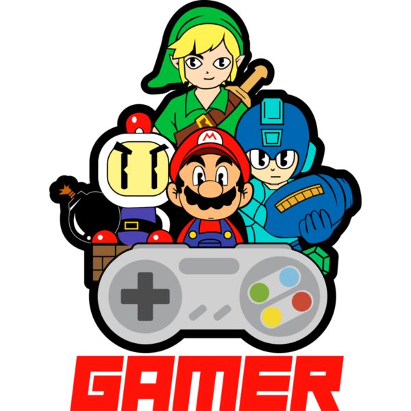 Retro Gaming , Template , Solid Color  , Colorful , PNG , Gaming , Gamer , Zelda , Megaman , Bomberman , Super Mario , Men Designs , Digital Printing , Customizable , Personalized Gift - gamer retro Thumbnail