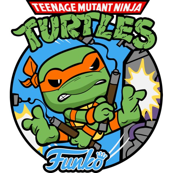 Funko POP , Template , Solid Color , Green , Orange , Blue , Yellow , Brown , Black and White , PNG , TMNT Cartoons , Michael Angelo , Teenage Mutant Ninja Turtle , Mens Designs , Digital Printing , Customizable , Personalized Gift - Funko Miguel Angel Tm Thumbnail