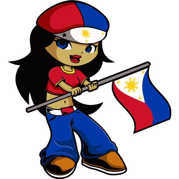 Philippines , Clipart , Solid Color , Yellow , Red , Blue , Black and White , PNG , Philippine Flag , Girl Holding the Flag of the Philippines , Digital Printing , Customizable , Personalized Gift - Flag Country Little Girl Black Hair Philippines Thumbnail
