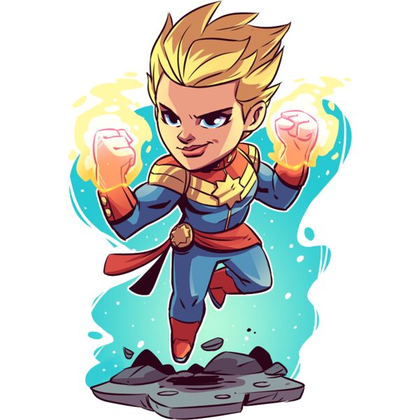 Marvel Cartoons , Clipart, Solid Color , Yellow , Cyan , Red , Cream , Gray , Blue , White and Black , PNG , Marvel Character , The Mighty Captain Marvel , Digital Printing , Customizable , Personalized Gift - Captain Marvel Thumbnail