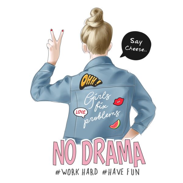 Girl Design, No Drama, Work Hard, Have Fun, Female Shirt Design, FEMME3 Thumbnail