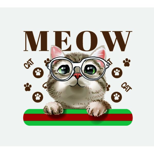 Cat, Meow with Glasses Statement, Cute Cat Design Shirt - CCD 2 Thumbnail
