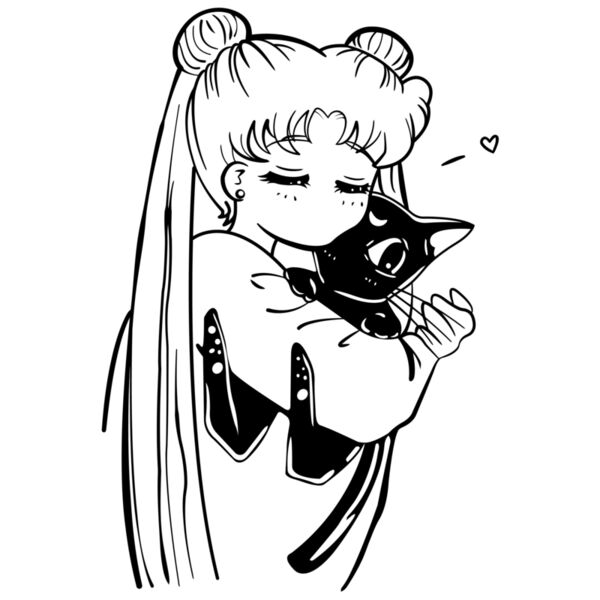 Sailor Moon, Kotono Hugging Luna Template, Sailor Moon Art - SRM 4 Thumbnail