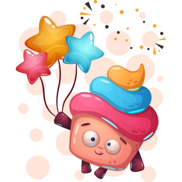Vector, Cute Ice Cream with Star Balloons Clipart, Cute Vectors Kids - A 05 Thumbnail