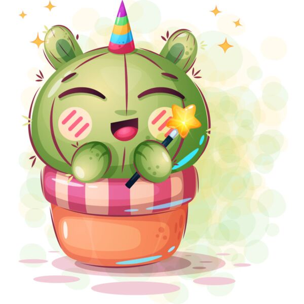 Vector, Cute Smiling Cactus Clipart, Cute Vectors Kids - A 01 Thumbnail