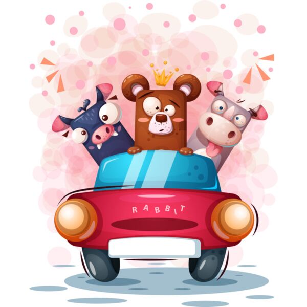Vector, Cute Animals In Car Clipart, Cute Vectors Kids - A 13 Thumbnail