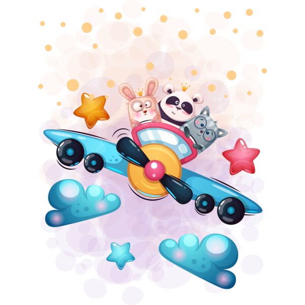 Vector, Cute Animal Friends In Airplane Clipart, Cute Vectors Kids - A 09 Thumbnail