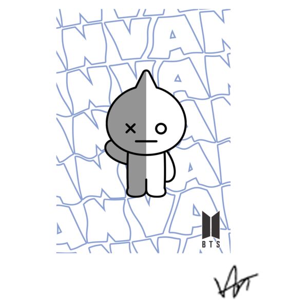 BTS, Gray & White Waving Toon Cliparts, BT21, BW - 1 Thumbnail