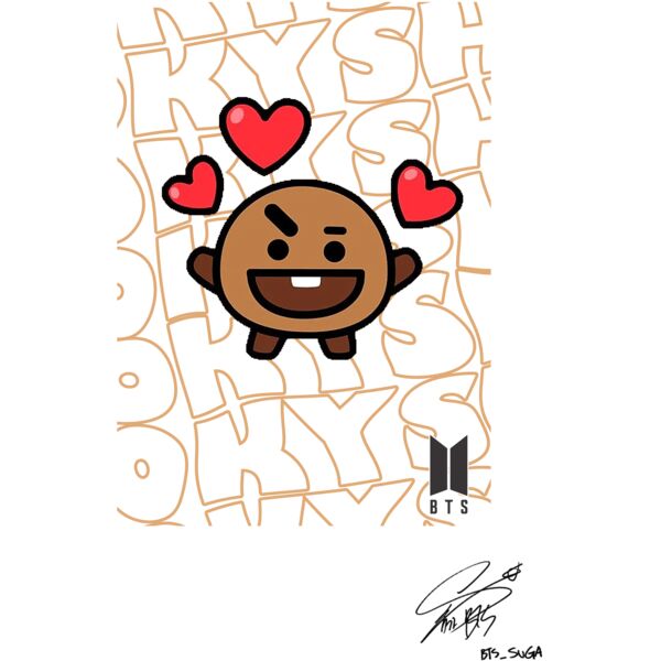 BTS, Round Face with Hearts Above Cliparts, BT21, BW - 3 Thumbnail