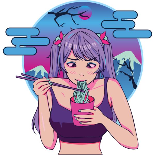 Anime, Girl Eating Noodles Clipart, Anime Japanese Style, AJS-1 Thumbnail