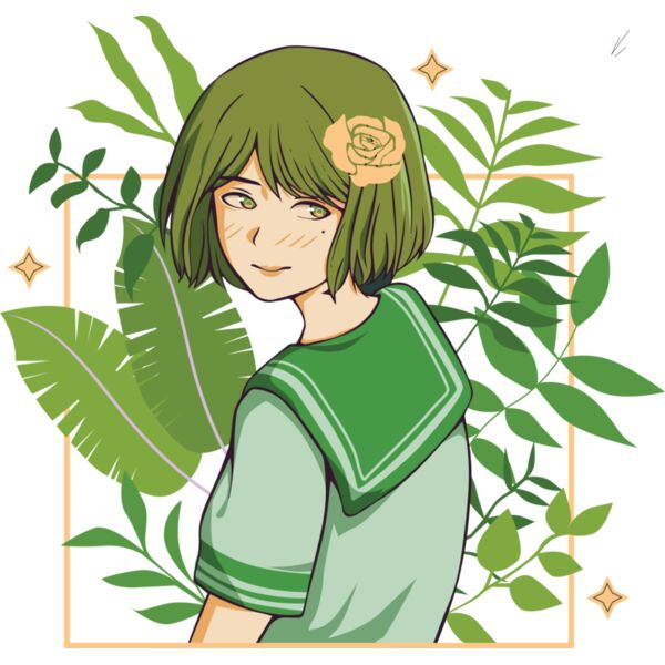 Anime, Girl with Leaves Background Clipart, Anime Japanese Style, AJS-14 Thumbnail