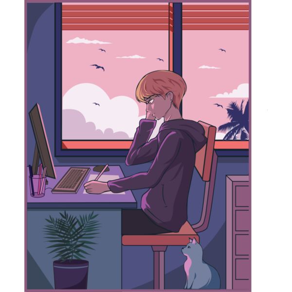 Anime, Boy Using Laptop Clipart, Anime Japanese Style, AJS-12 Thumbnail