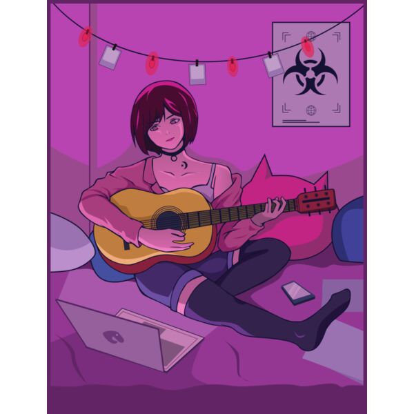 Anime, Girl Playing Guitar Clipart, Anime Japanese Style, AJS-15 Thumbnail