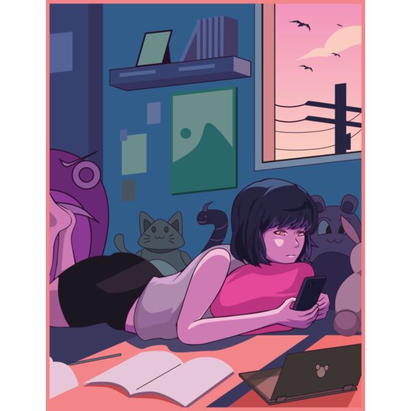 Anime, Girl Using Phone Clipart, Anime Japanese Style, AJS-10 Thumbnail