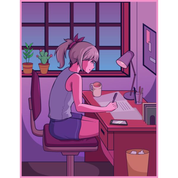Anime, Girl Writing Clipart, Anime Japanese Style, AJS-7 Thumbnail
