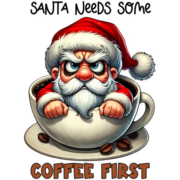 Santa Needs Some COFFEE FIRST, Funny Santa Claus Design, Christmas Design 2025 - FCS-03 Thumbnail